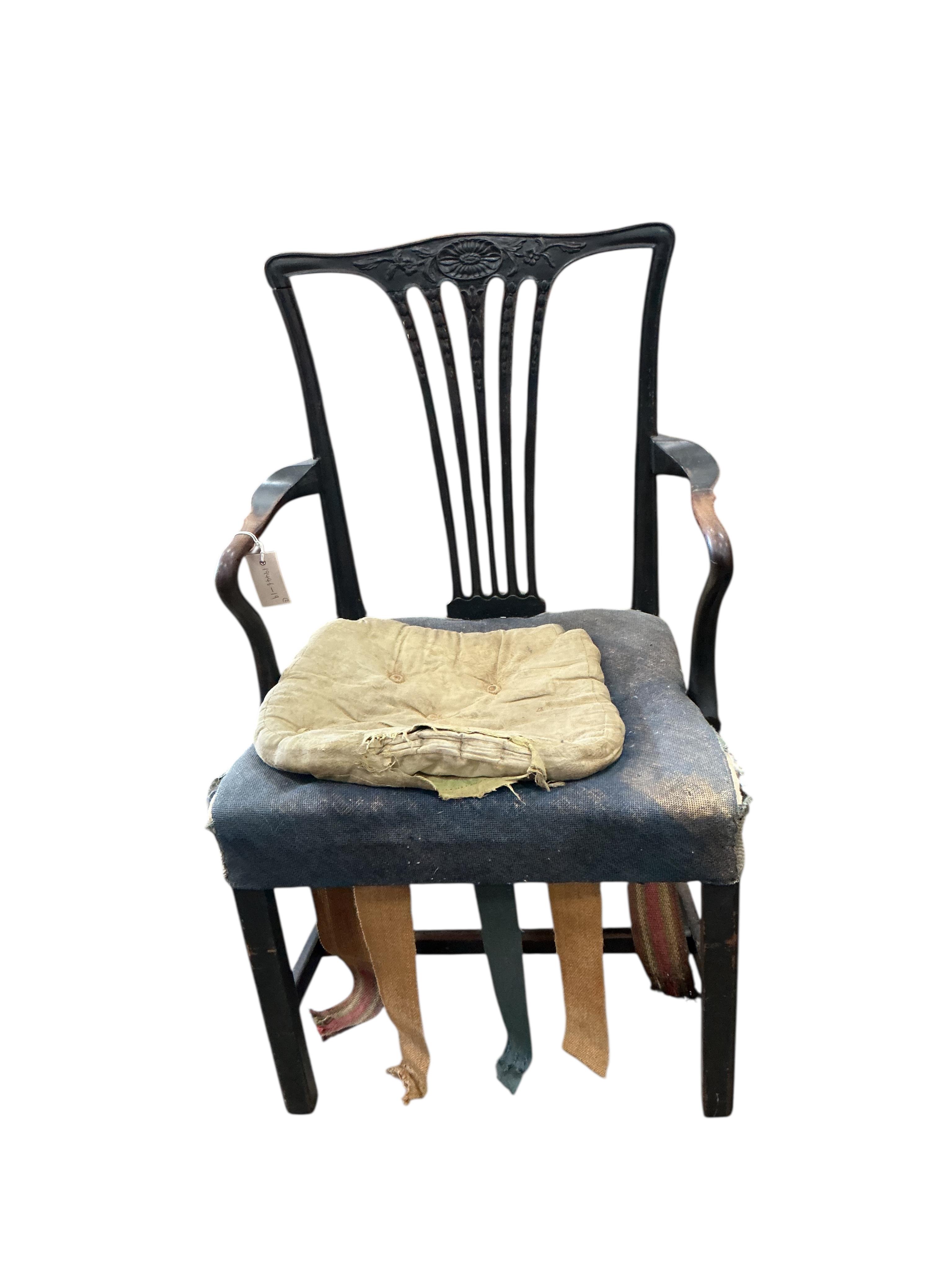 Two George III mahogany and elm elbow chairs, larger width 74cm, height 94cm